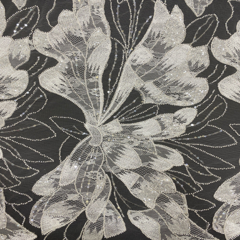 Large Floral Sequin & Laser-Cut Embroidered Lace Fabric — fabric photo 3