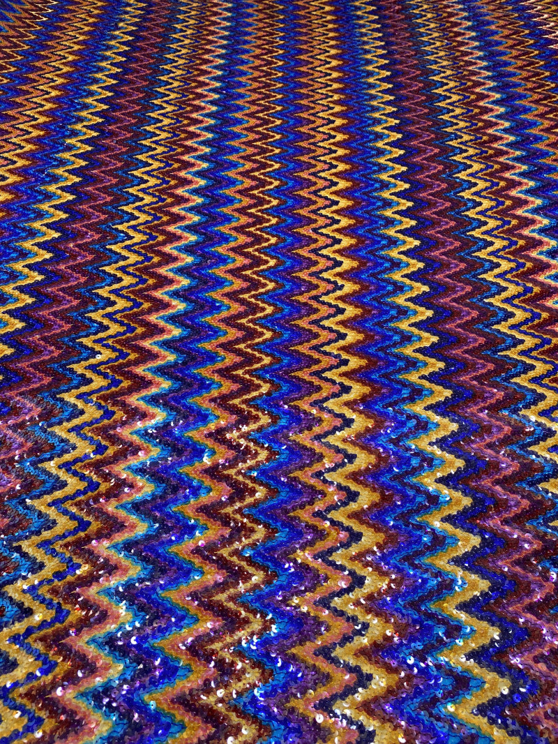 Multicolor Wave Sequin Embroidered Stretch Mesh Fabric — fabric photo 4