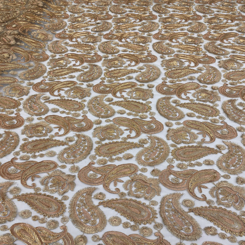 Paisley Cordwork & Gold-Thread Embroidered Bridal Fabric — fabric photo 5