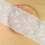 Large Floral Double-Scallop Straight-Edge Stretch Nylon Lace Trim 22 cm — fabric photo 5