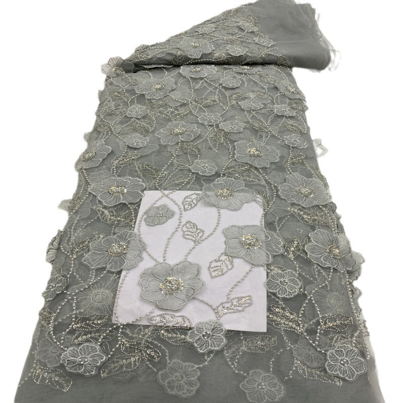 Laser Floral Applique Bead and Sequin Embroidered Fabric — fabric photo 5