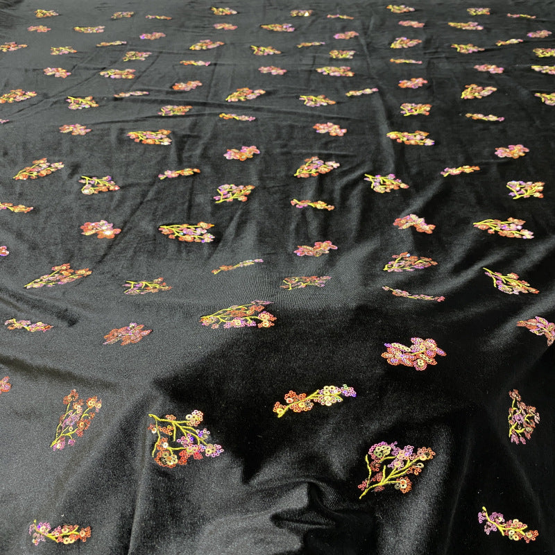 Velvet Floral Mixed-Size Sequin Embroidery Fabric — fabric photo 4