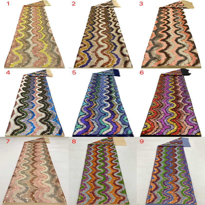 Multicolor Wave 3 mm Sequin Embroidered Bridal Fabric