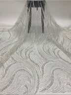 Wave 3/5 mm Crystal-Look Sequin & Silver-Bead Embroidered Bridal Fabric – Design 69183 — fabric photo 6