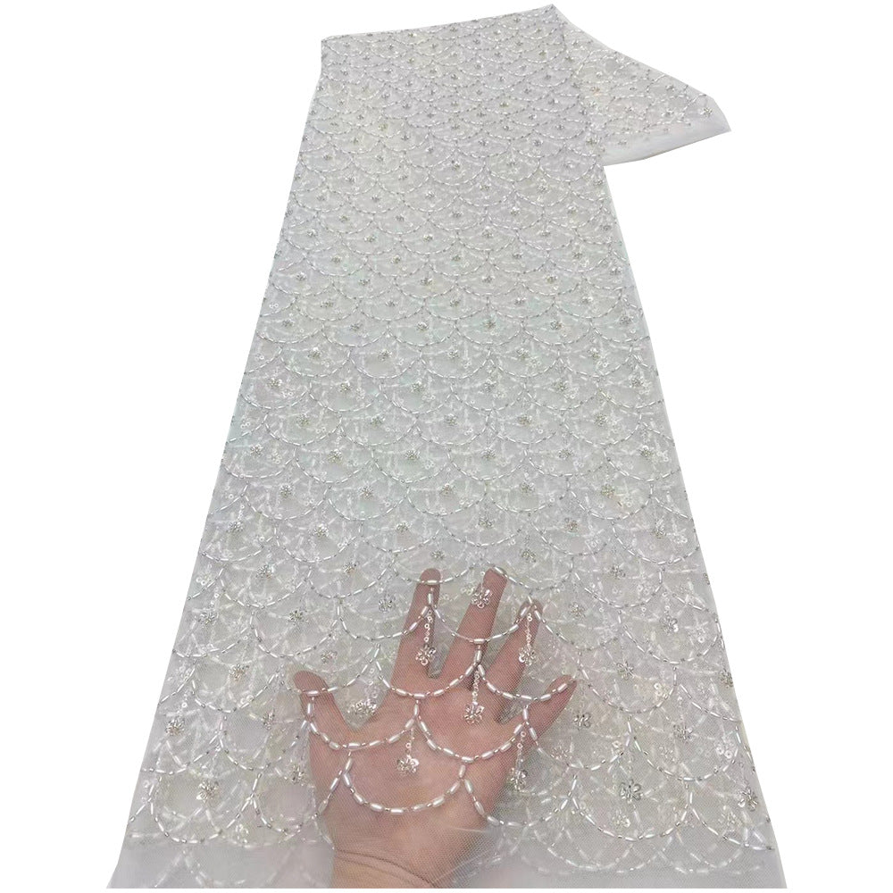 Bugle Bead Sequin Embroidered Wedding Lace — fabric photo 4