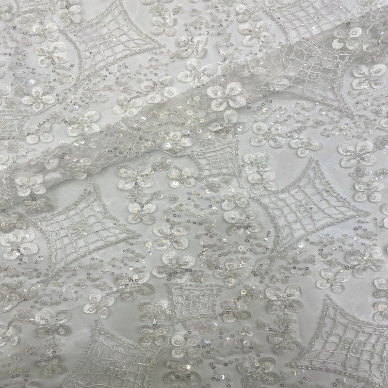 Floral Bead Rope Sequin Embroidery Fabric — fabric photo 5