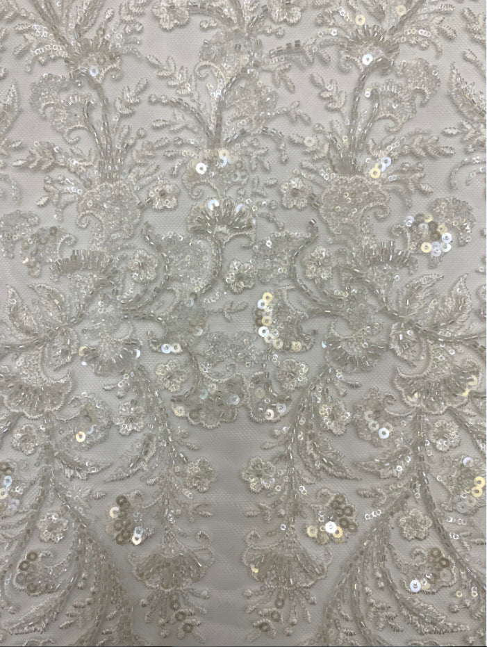 2/4 mm Crystal-Look Sequin Embroidered Bridal Fabric — fabric photo 3