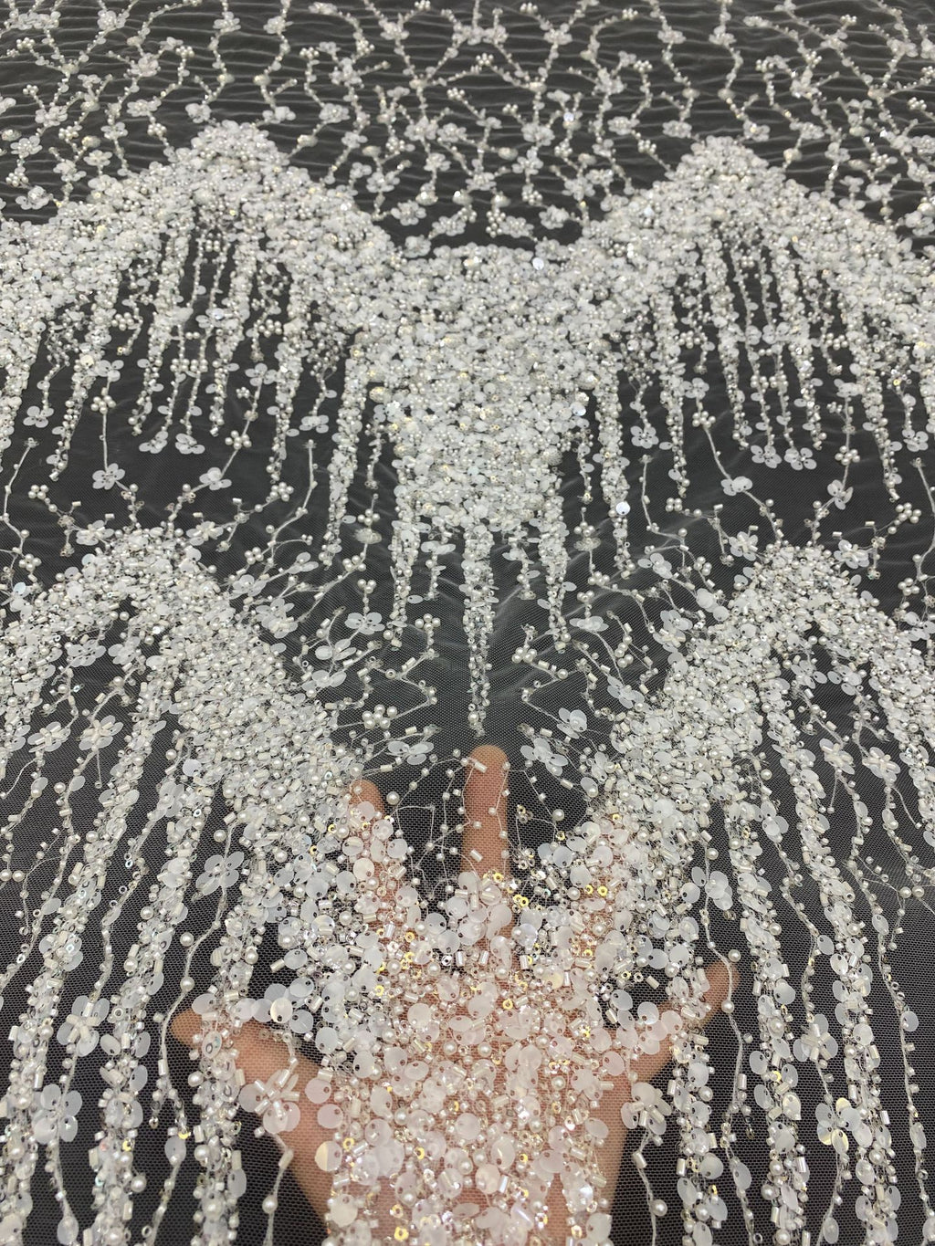 Sequin & Bugle-Bead Embroidered Bridal Fabric – Design 29151 — fabric photo 2