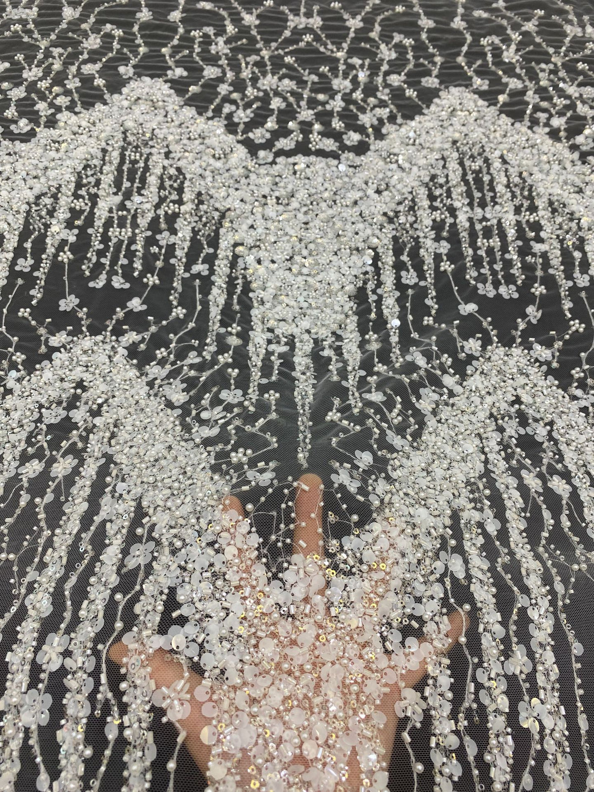 Sequin & Bugle-Bead Embroidered Bridal Fabric – Design 29151 — fabric photo 2