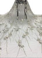 3/7 mm Crystal-Look Sequin & Silver-Bead Embroidered Bridal Fabric – Design 92191 — fabric photo 5