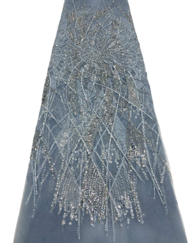 Raised Silver-Bead & 3/6 mm Crystal Sequin Fabric — fabric photo 2