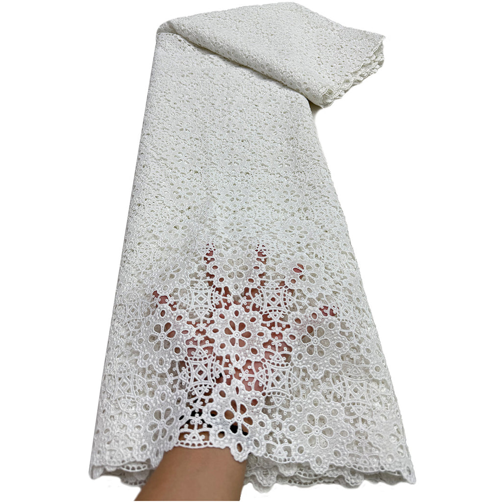 Small Floral Embroidered Guipure Lace Fabric — fabric photo 4
