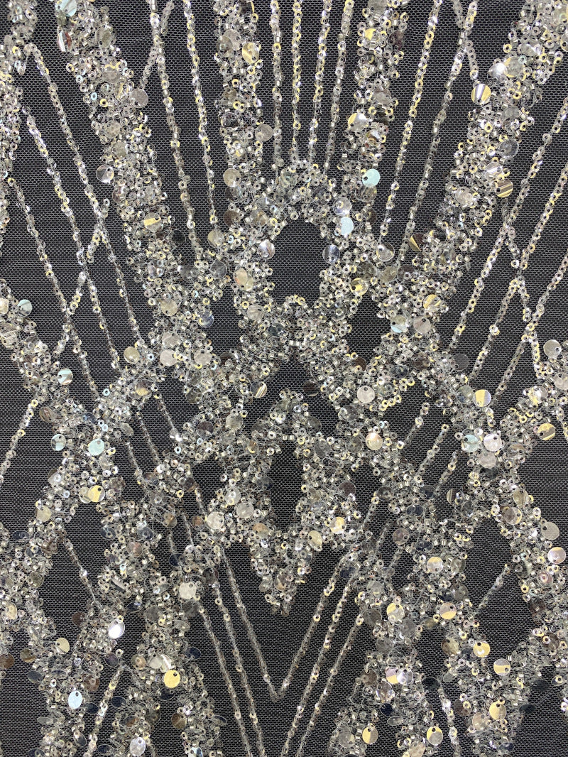Dense Foam Bead Sequin Embroidered Bridal Fabric — fabric photo 3