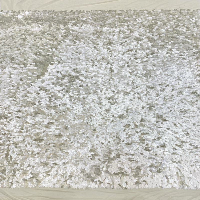 White Shell Sequin Embroidered Stretch Mesh — fabric photo 2
