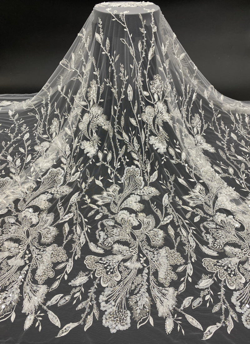 Bugle Bead & 3/7mm Sequin Embroidery Fabric