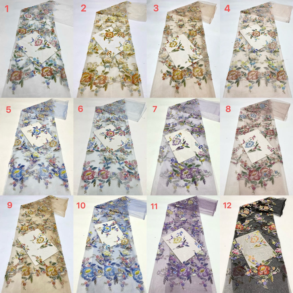 Laser Floral Beaded Sequin Embroidery Fabric — fabric photo 4