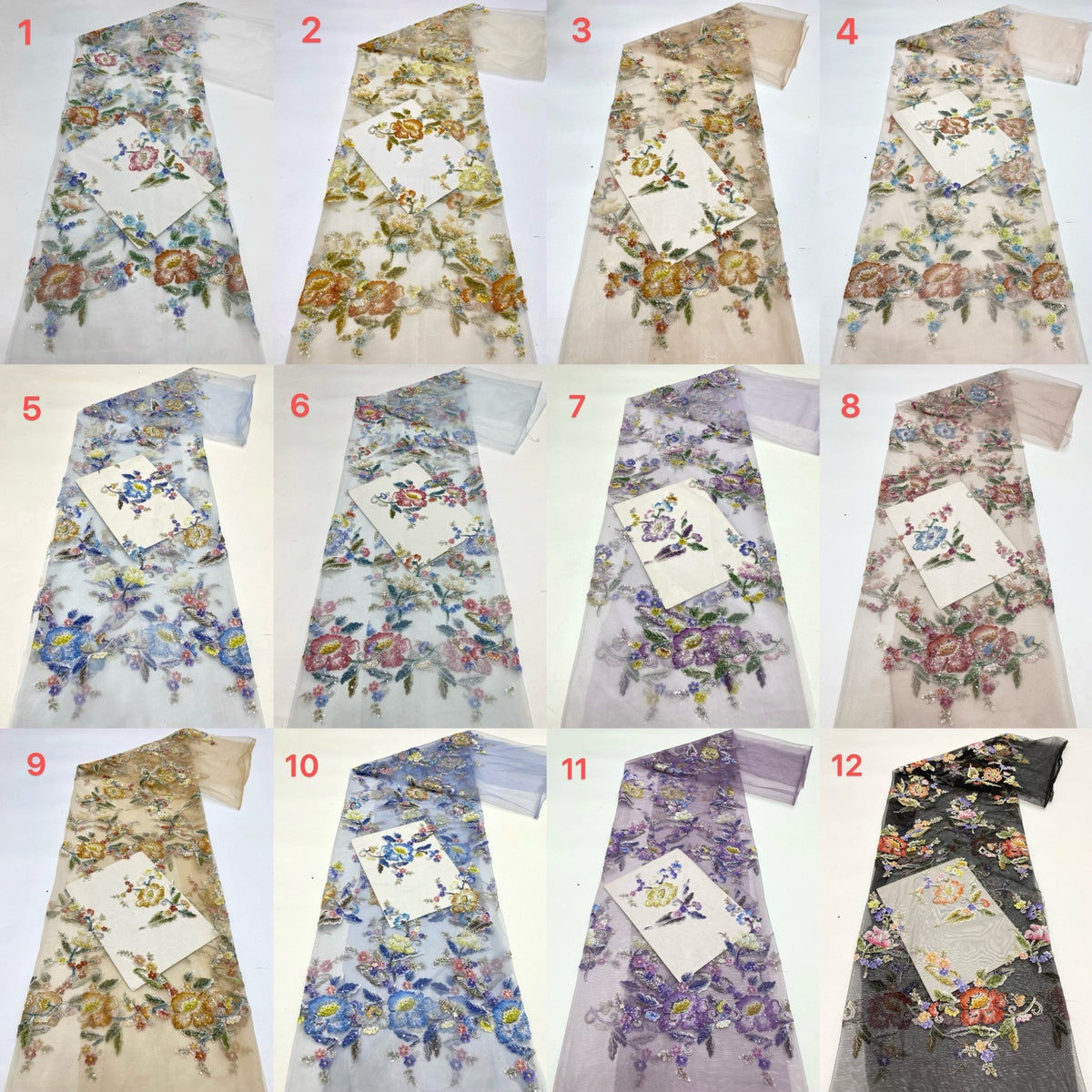 Laser Floral Beaded Sequin Embroidery Fabric — fabric photo 4