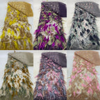 Feather Bead & Sequin Embroidered Bridal Fabric