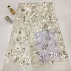 7/9 mm Sequin & Silver-Bead Embroidered Tulle Mesh Fabric — fabric photo 2
