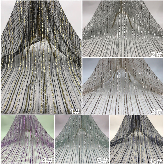 Multicolor Vertical Stripe Sequin Embroidery Fabric