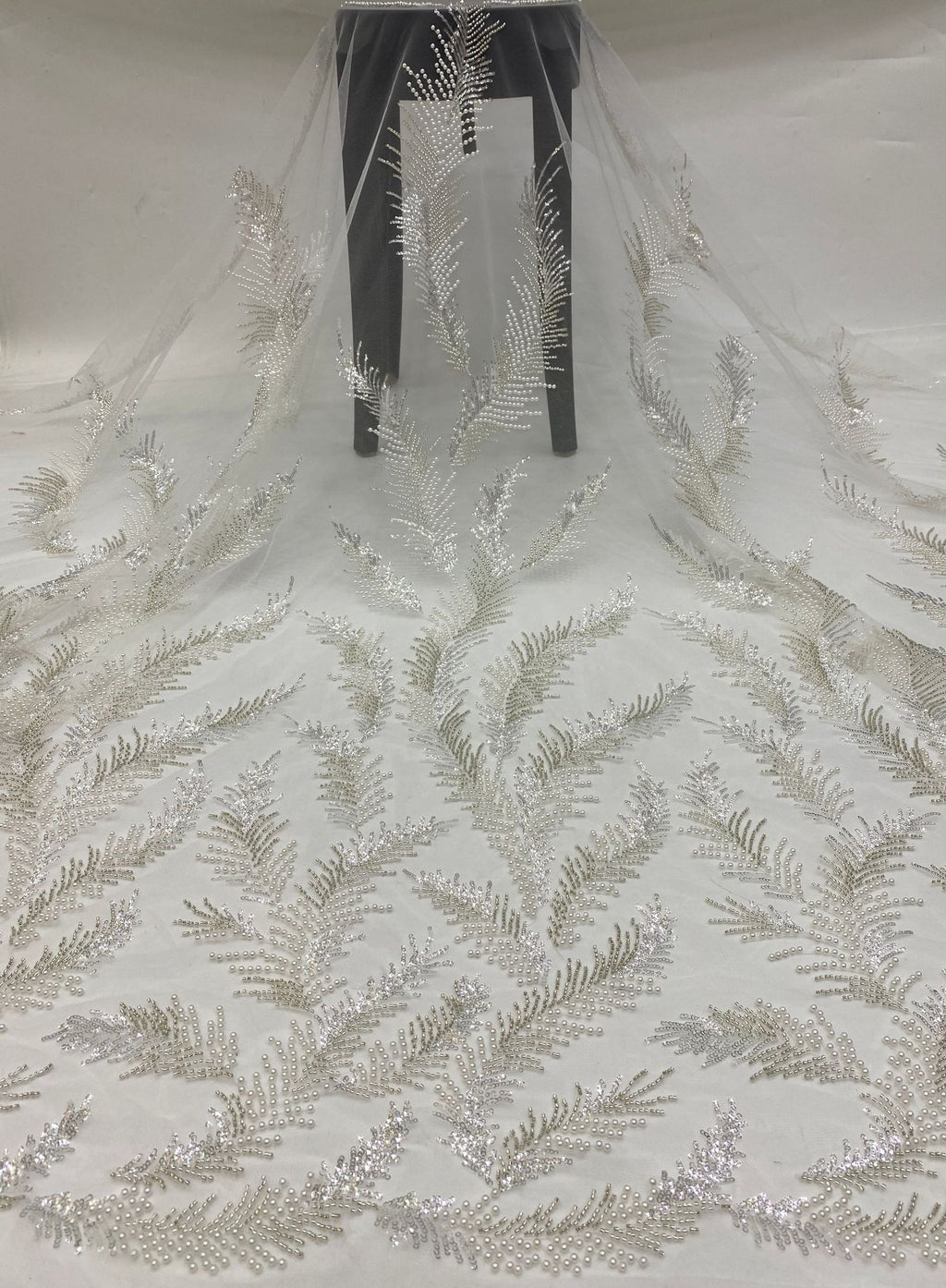 Feather-Detail Silver Bead & 3 mm Sequin Fabric