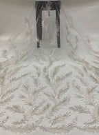 Feather-Detail Silver Bead & 3 mm Sequin Fabric