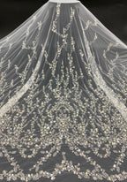 Plant Motif Foam Bead Sequin Embroidered Fabric