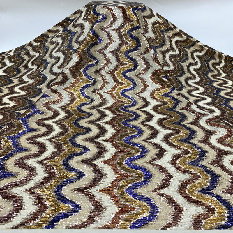 Multicolor Wave 3 mm Sequin Embroidered Bridal Fabric — fabric photo 3