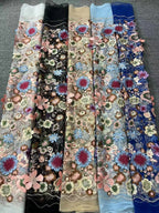 Multicolor 3D Floral Applique Embroidered Fabric — fabric photo 3