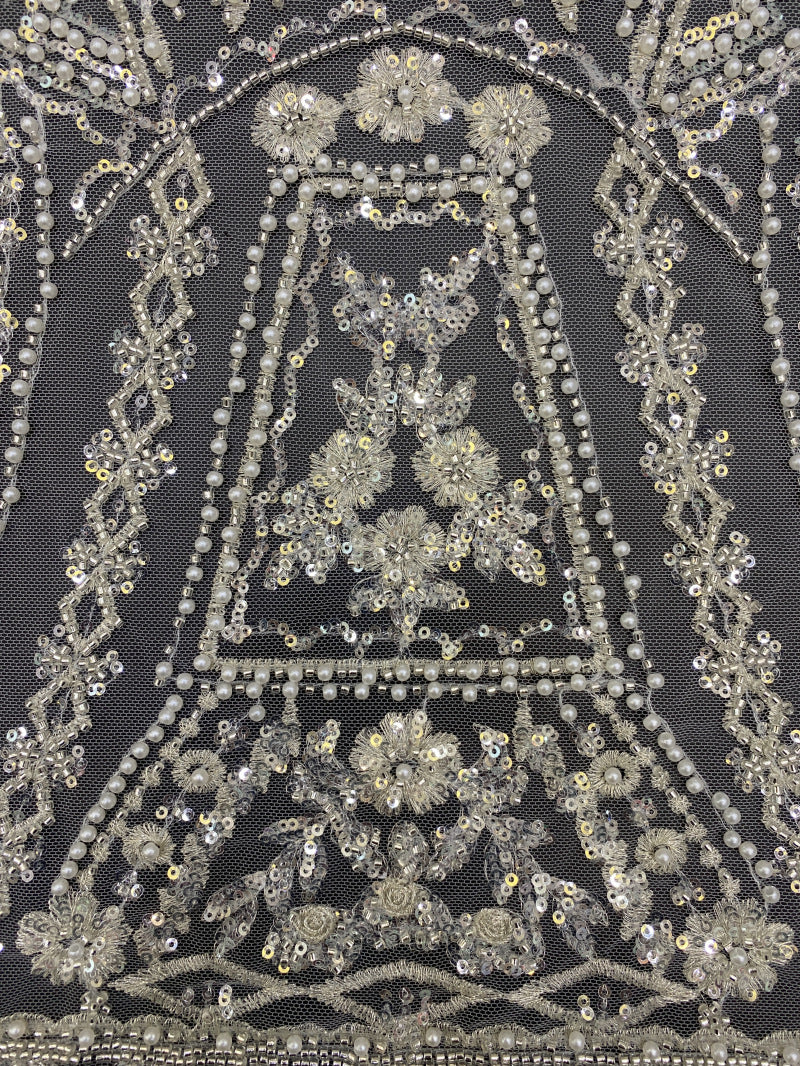 Crystal-Look Sequin & Bubble-Bead Embroidered Bridal Fabric – Design 68703 — fabric photo 3