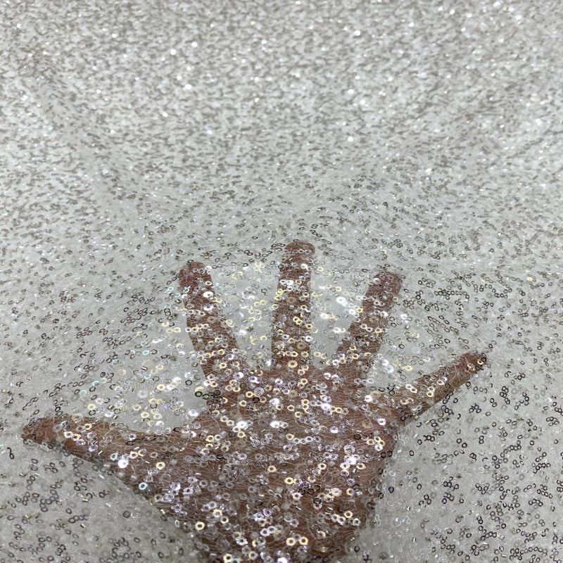 Irregular Mesh Bead and 3/4 mm Crystal Sequin Fabric — fabric photo 3
