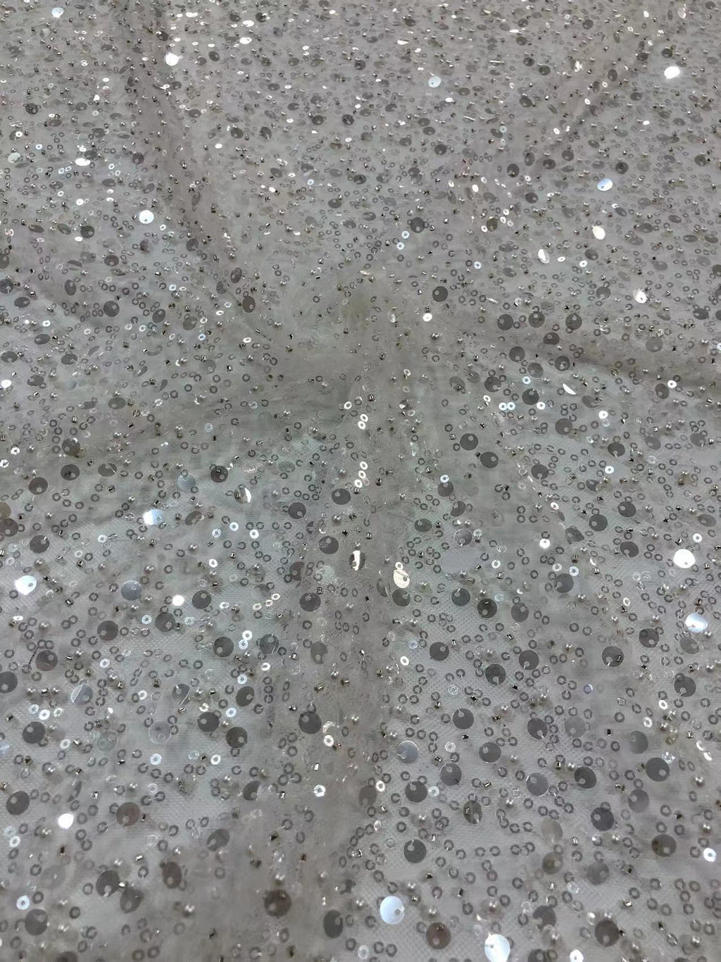 Foam and Silver Bead Sequin Mesh Fabric — fabric photo 6