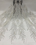 Silver Raised-Bead and 3/5 mm Crystal Sequin Bridal Fabric — fabric photo 2