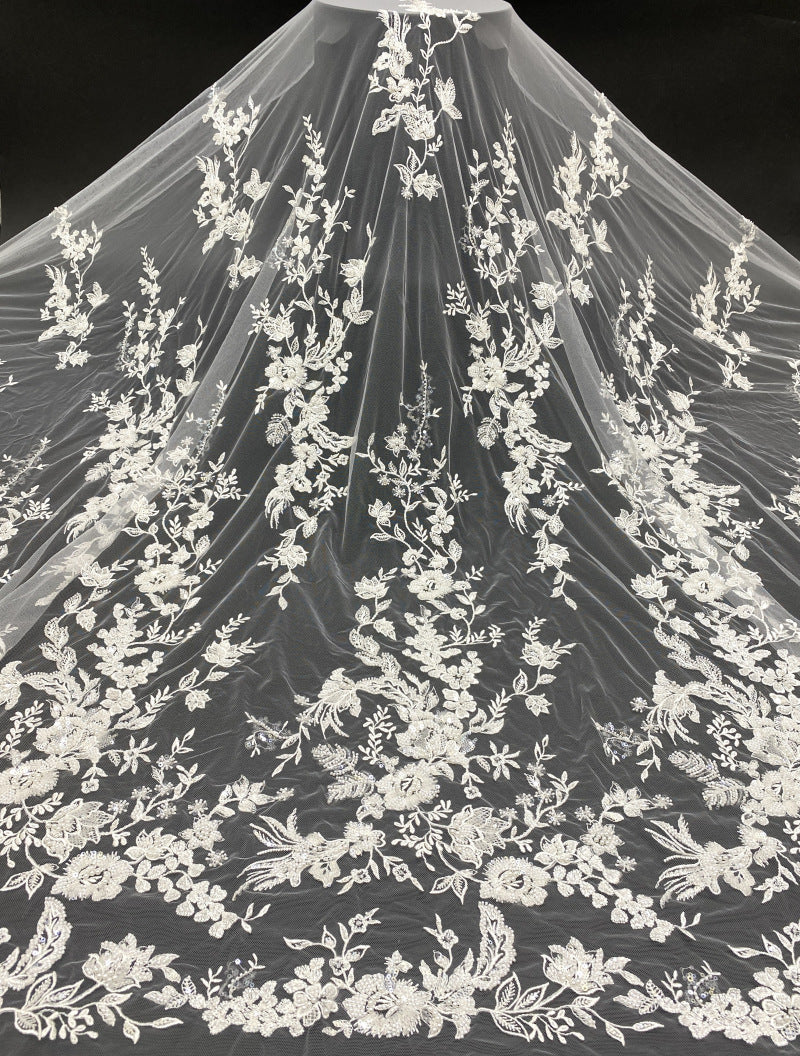 Totem Bugle Bead Sequin Fabric for Wedding Dresses