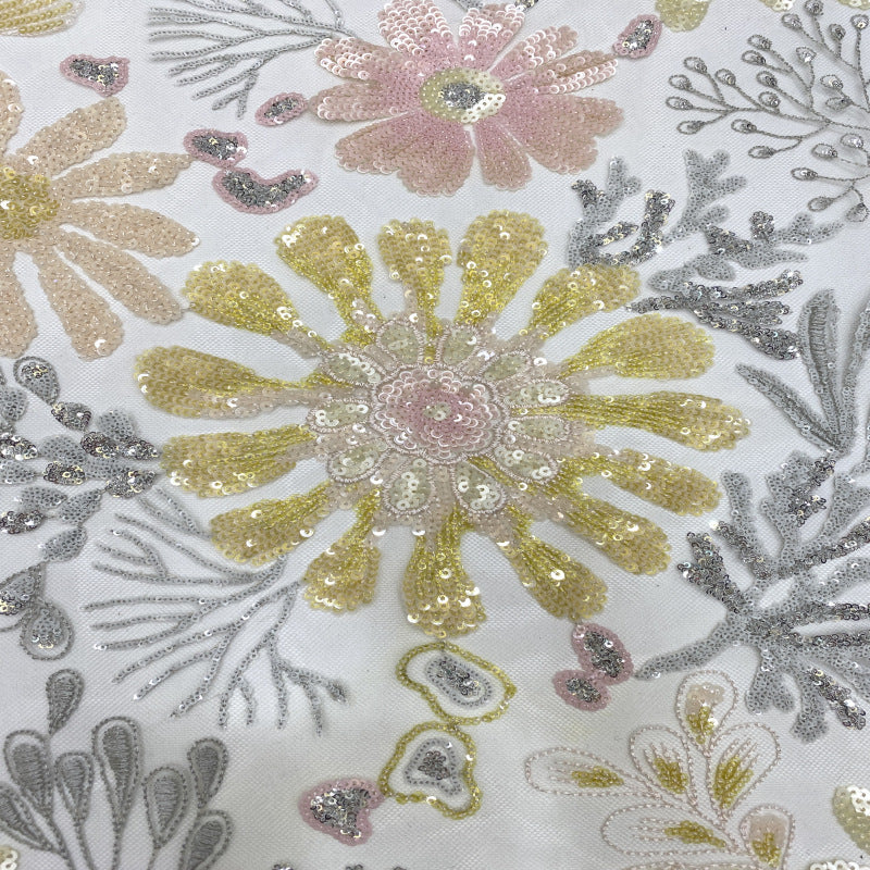 Botanical Multicolor Sequin Embroidered Fabric — fabric photo 4