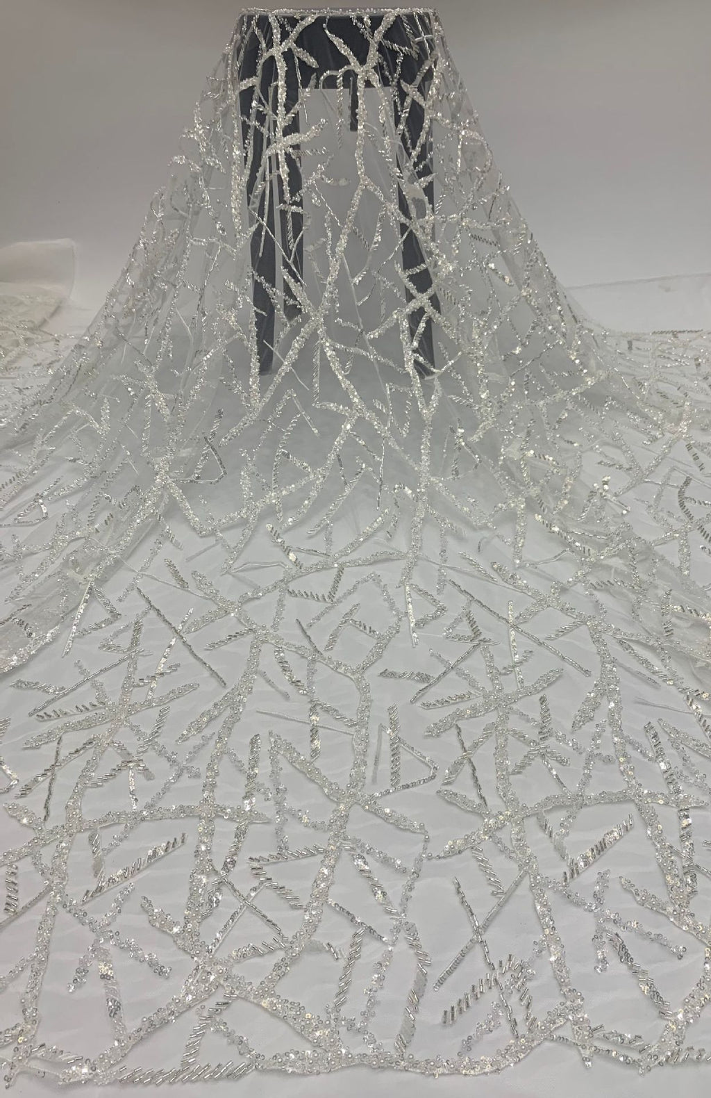 Triple-Bead Embroidered Fabric with 3 mm Crystal Sequins