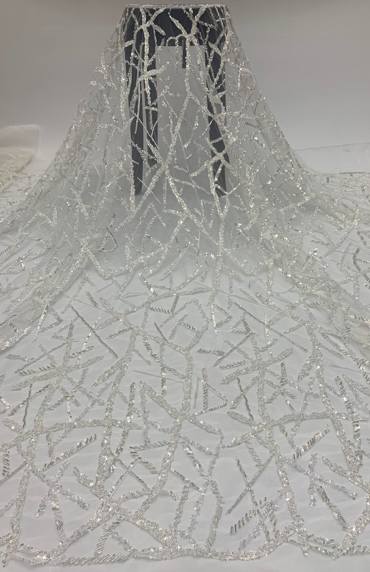 Triple-Bead Embroidered Fabric with 3 mm Crystal Sequins
