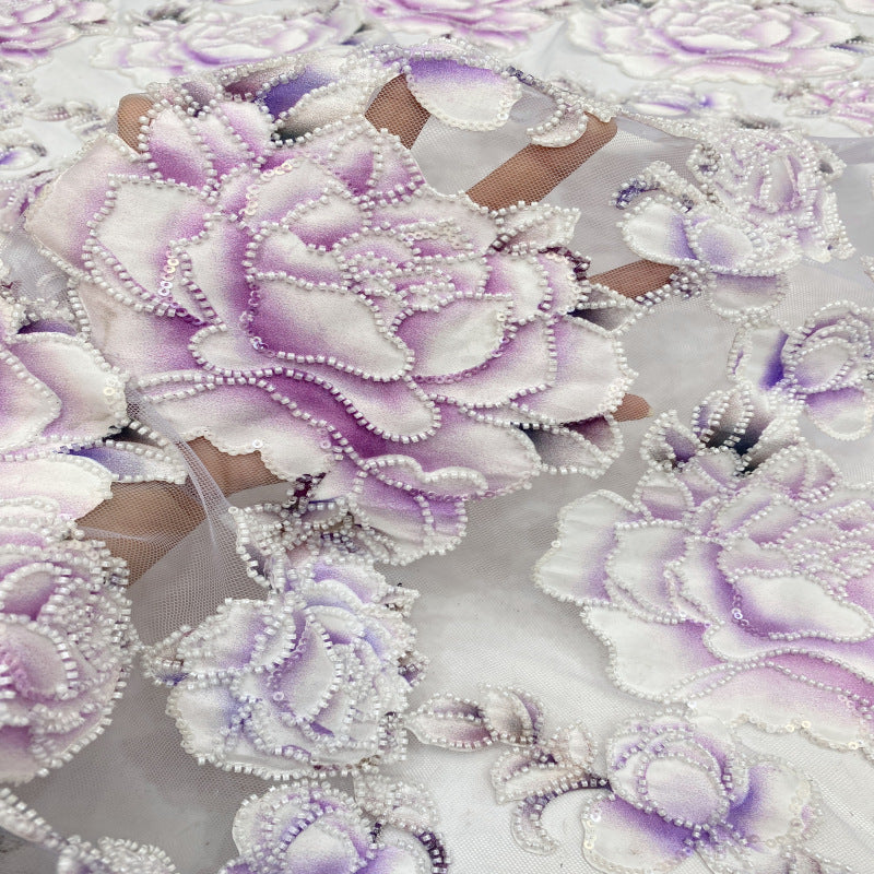 Botanical Laser-Cut Bead and Sequin Embroidered Fabric — fabric photo 5