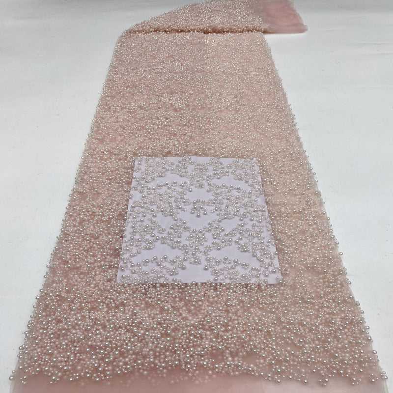 Heavy Bead & Foam Bead Embroidered Bridal Fabric — fabric photo 4