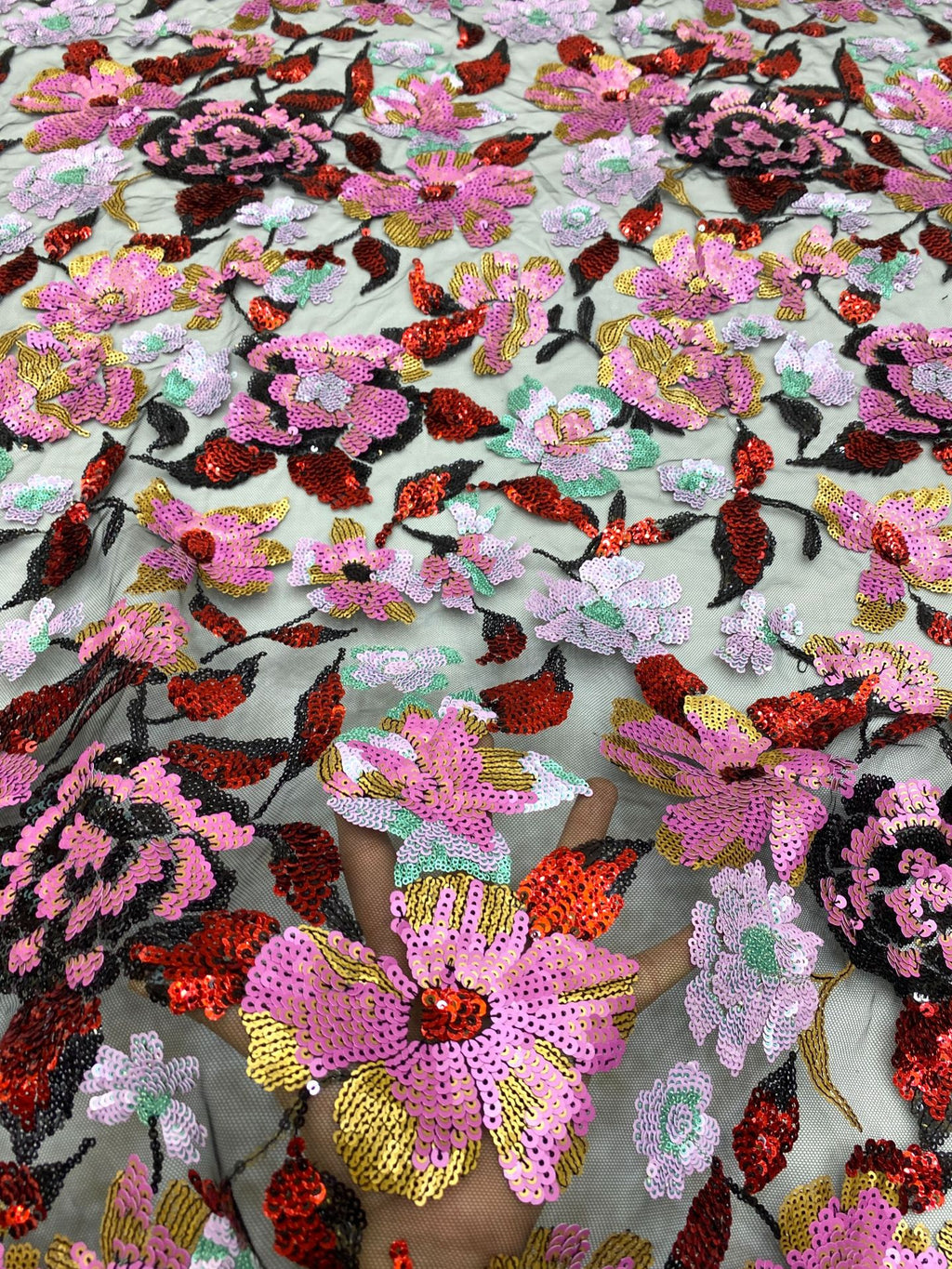 Botanical Laminated Sequin Embroidered Fabric — fabric photo 3