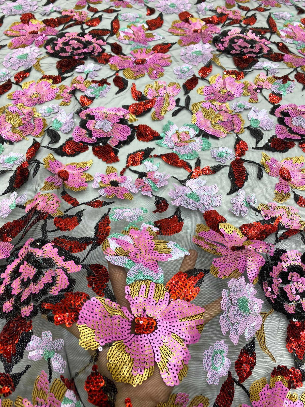Botanical Laminated Sequin Embroidered Fabric — fabric photo 3