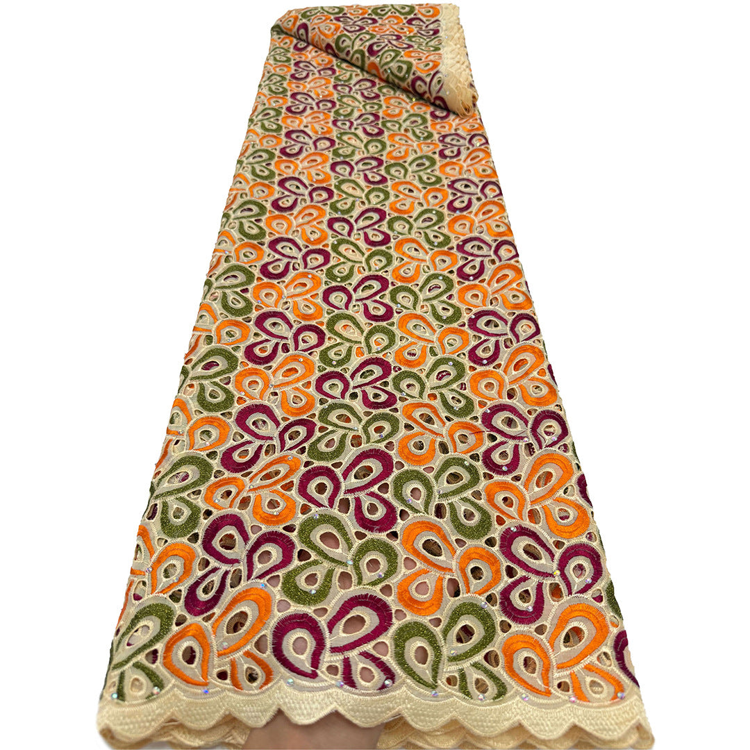 African Paisley Cutwork Cotton Lace with Rhinestones – Per Yard — fabric photo 5