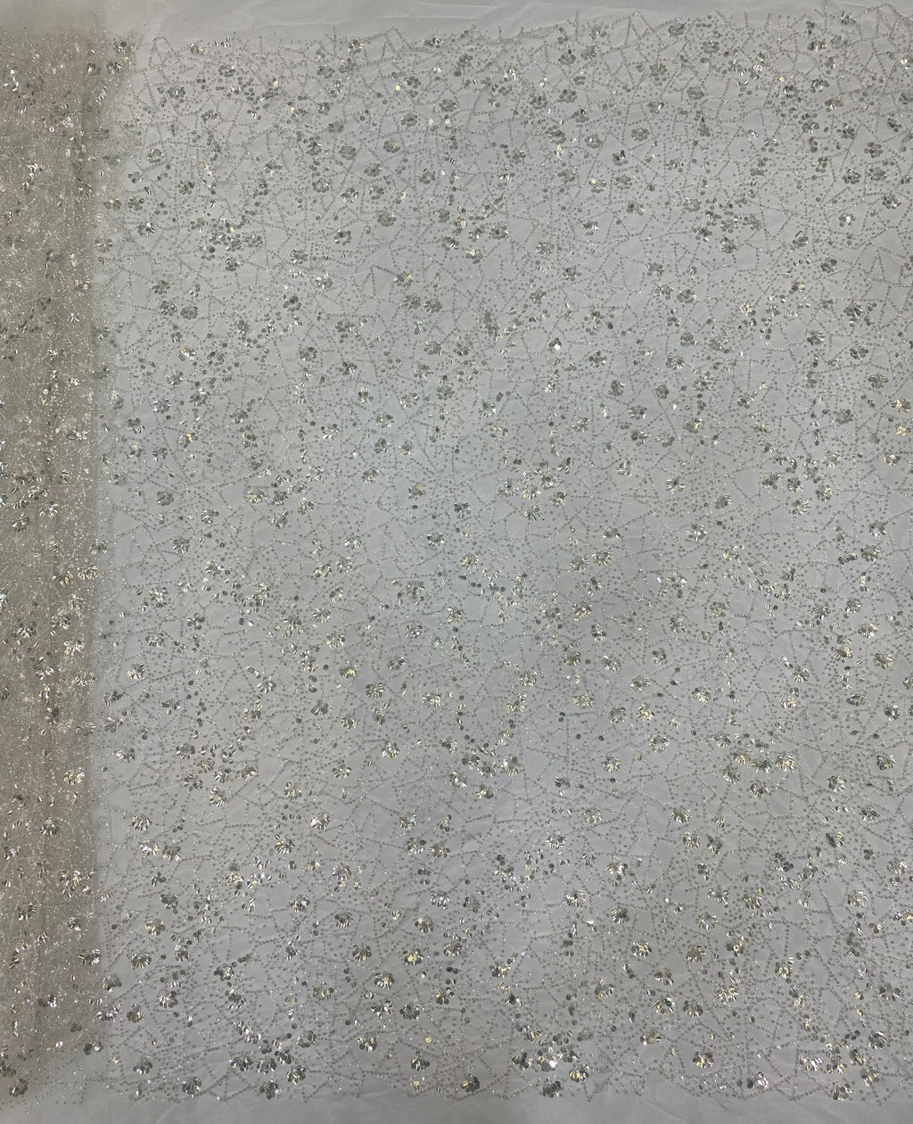 Geometric Bead & 3/7 mm Crystal Sequin Embroidered Fabric — fabric photo 2