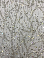Fine 3/7 mm Crystal-Look Sequin & Silver-Bead Embroidered Bridal Fabric — fabric photo 3