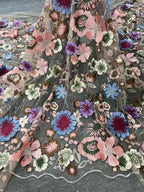 Multicolor 3D Floral Applique Embroidered Fabric — fabric photo 2