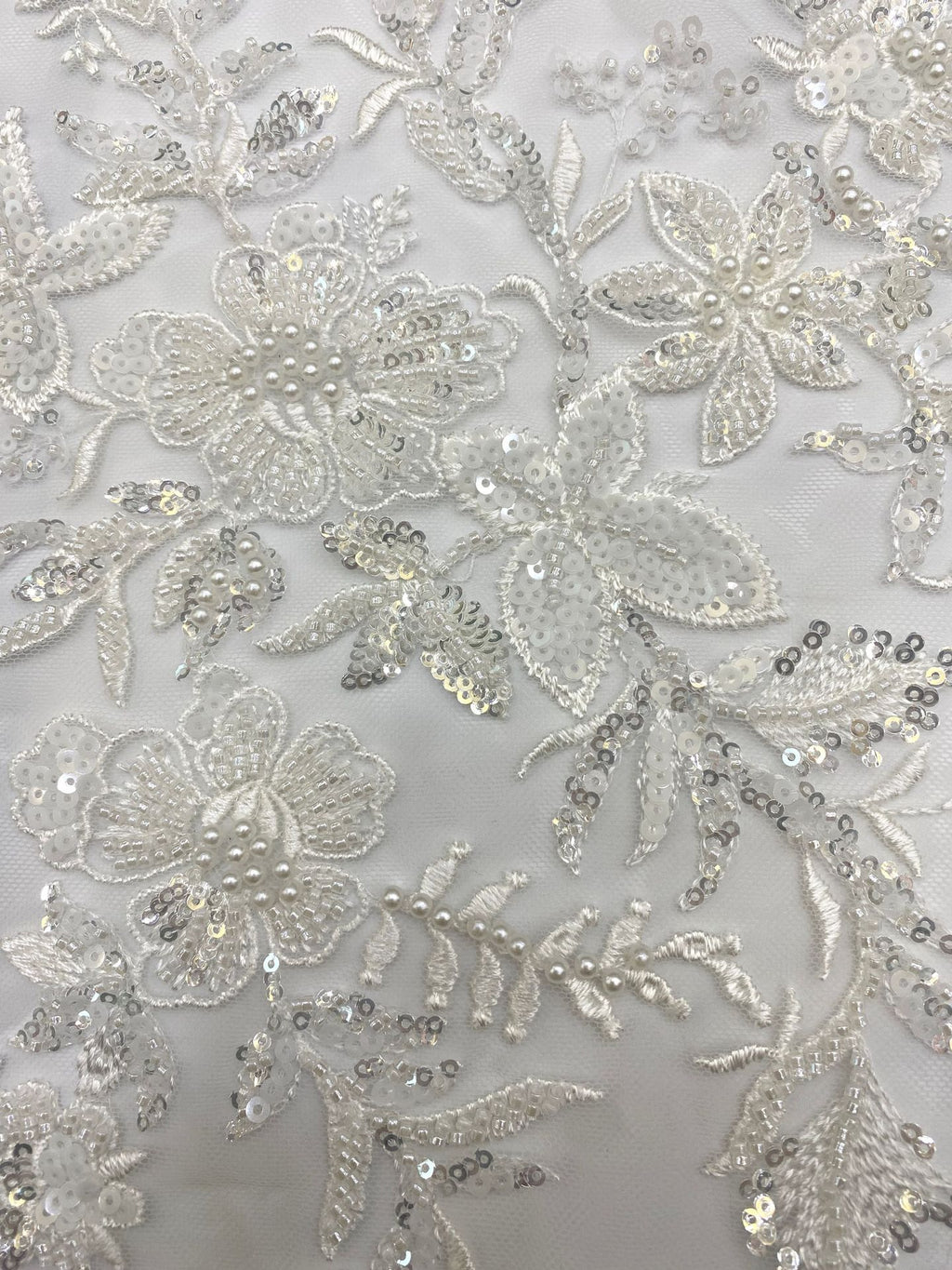 Symmetrical Floral Beaded Sequin Lace Fabric — fabric photo 5