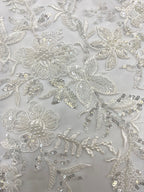 Symmetrical Floral Beaded Sequin Lace Fabric — fabric photo 5