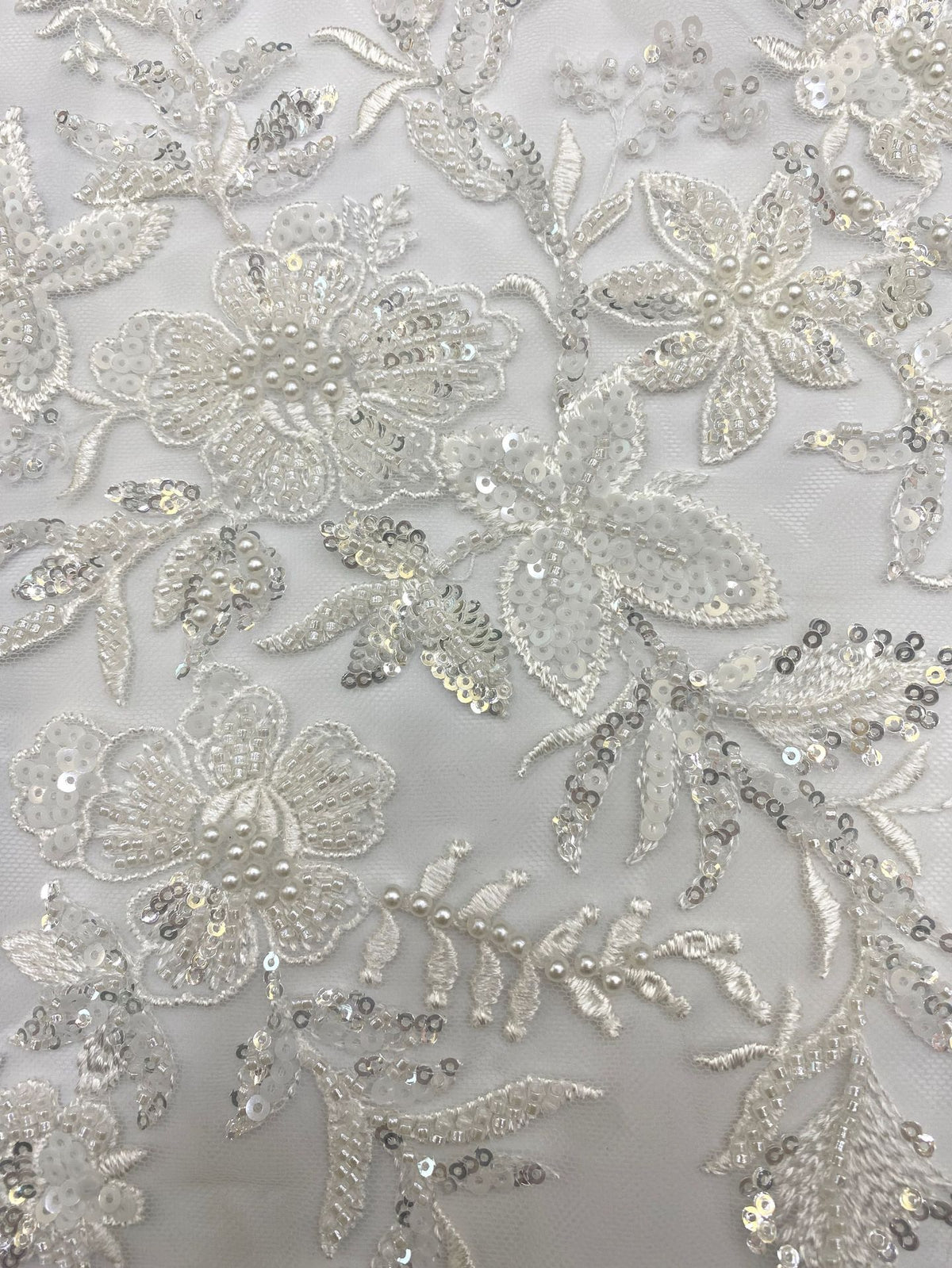 Symmetrical Floral Beaded Sequin Lace Fabric — fabric photo 5
