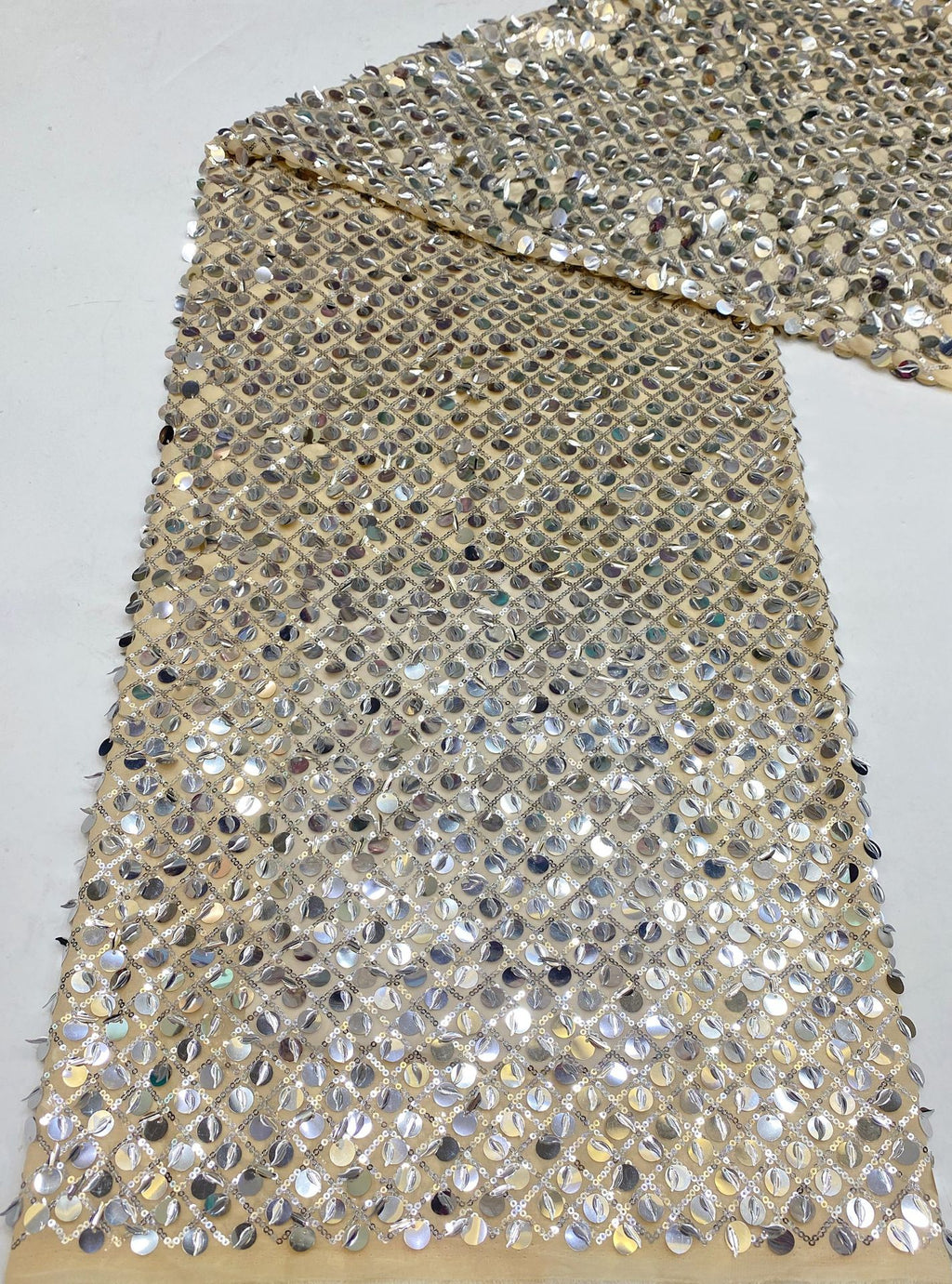 Chiffon with 3mm & 12mm Leaf Sequins — fabric photo 6