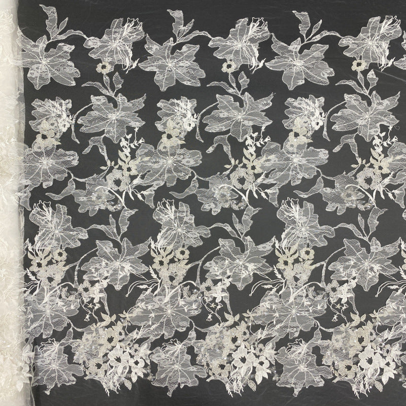 Large Floral Laser Lace Bead Sequin Fabric — fabric photo 2